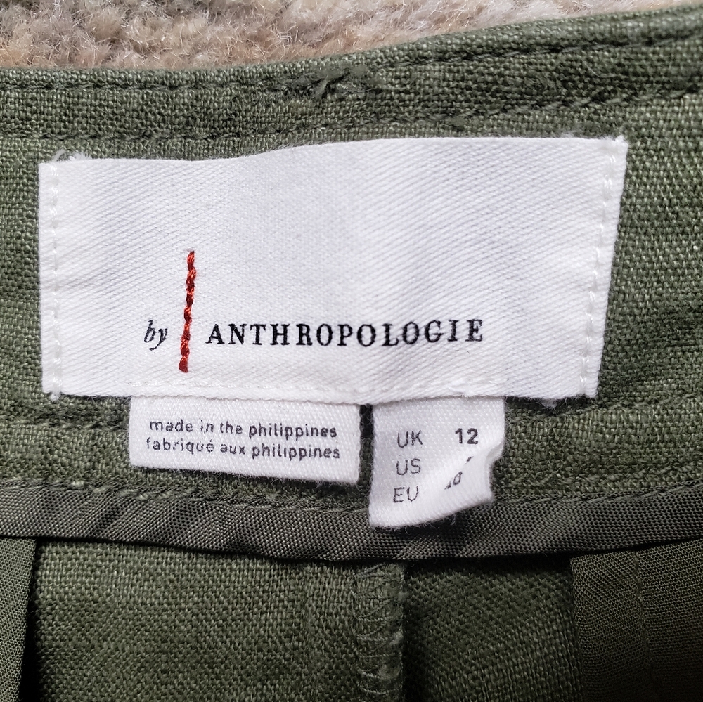 NWOT Camo Green Anthropologie Ankle-Tie Linen Pants In Size 8. - Picture 5 of 5
